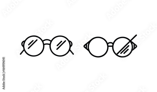 Simple line art illustration of two pairs of round eyeglasses