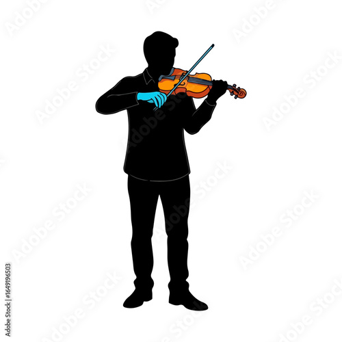 Stylized Silhouette of a Person Playing the Violin with Blue Gloves musician music