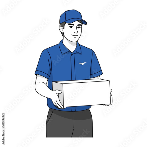 Delivery Service: A focused delivery man holding a package. This illustration symbolizes reliable logistics, swift transport, and the anticipation of a delivery. 