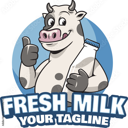 Cow Milk Cartoon Mascot Logo Template
