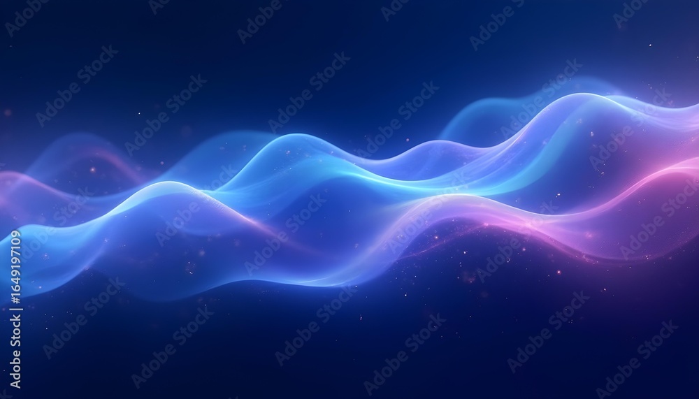 Fototapeta premium Abstract tech waves with flowing lines and glowing particles, gradient blues and purples.