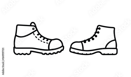 Simple line drawing of two black combat boots facing opposite directions