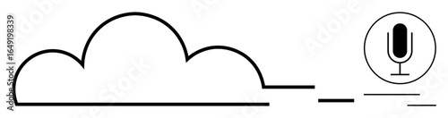 Cloud outline with linear microphone icon suggests data storage, voice input, and technology. Ideal for data synchronization, voice technology, cloud computing, AI dialogue, podcasting, digital