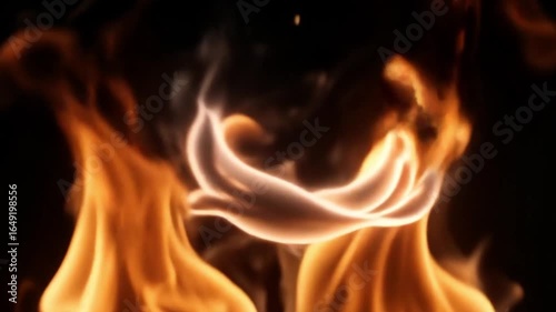 Slow-motion flames burning vividly against a black background.