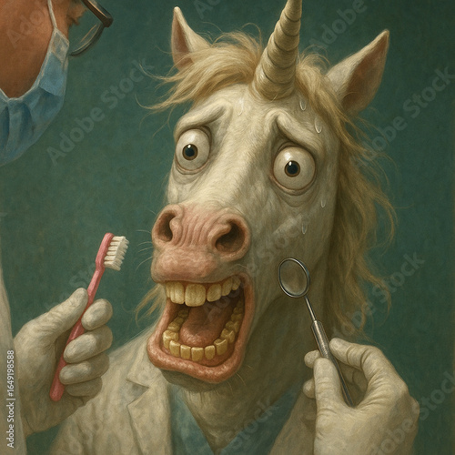 Einhorn beim Zahnarzt wird behandelt