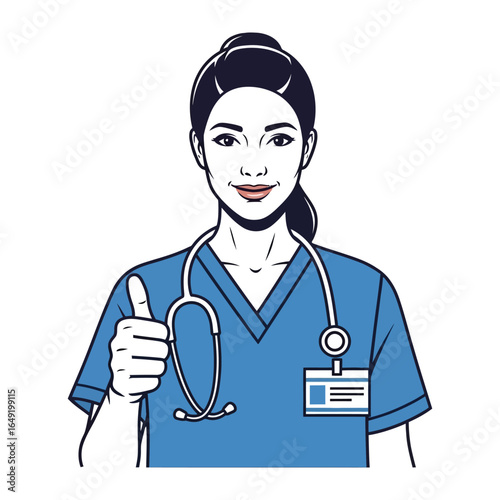 Nurse's Approval: A skilled medical professional, radiates confidence and assurance, her gesture of approval and dedication to the health and wellbeing of the people.