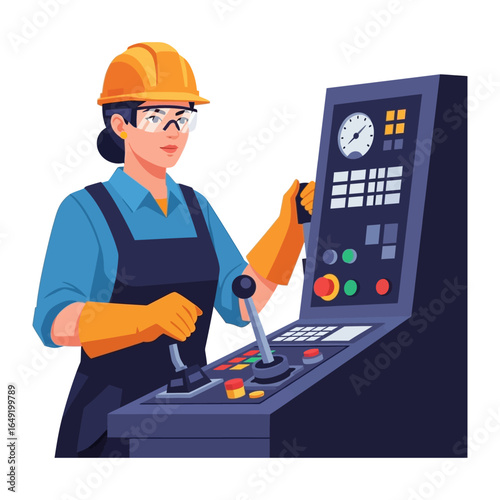 Industrial Precision: A determined professional operates advanced machinery, embodying the skilled labor and technological innovation.