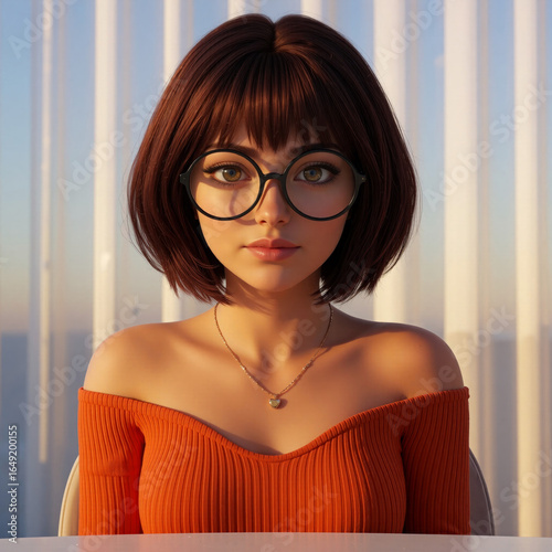 A portrait of a youthful character set against a serene1