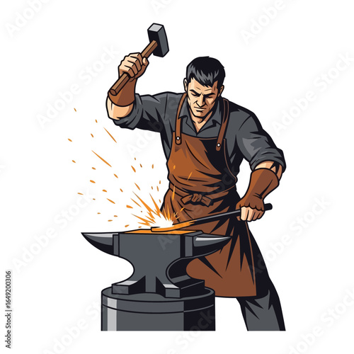 The Art of the Forge: A skilled craftsman demonstrates the art of blacksmithing, as sparks fly from the anvil with focused precision and expertise.