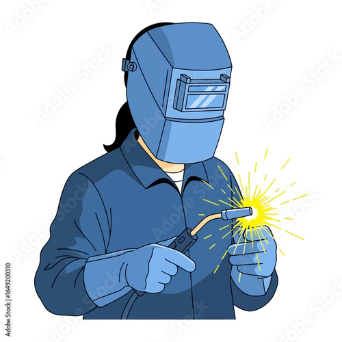 Welder at Work: A focused individual, donning a protective mask and gloves, expertly welds metal. Capturing the focus and strength in the field of industry.