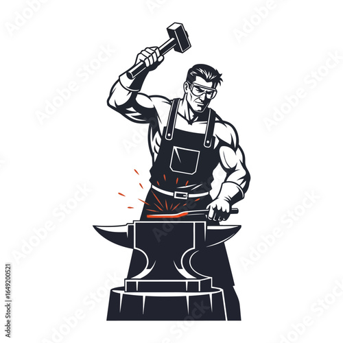 Forge of Precision: A blacksmith, wielding a hammer with focused intensity, crafts a piece of metal on an anvil, showcasing the powerful craft of metalwork.