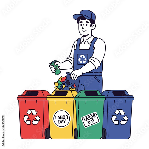 Eco-Conscious Actions: A dedicated worker meticulously sorts waste into recycling bins, showcasing the vital process of resource conservation.