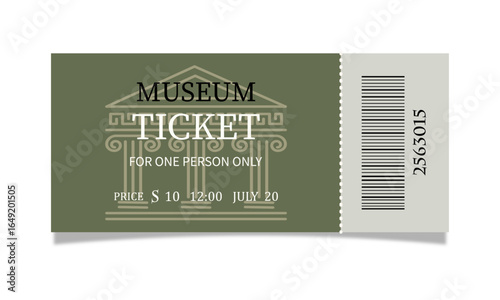Museum ticket on white background.