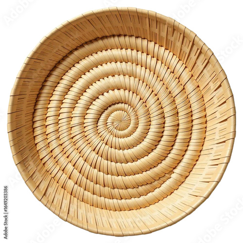 Handwoven natural fiber basket with spiral pattern