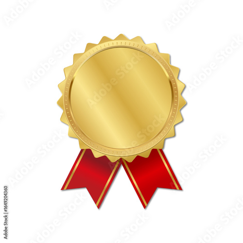 3D realistic blank golden awards on white background. First place blank medals