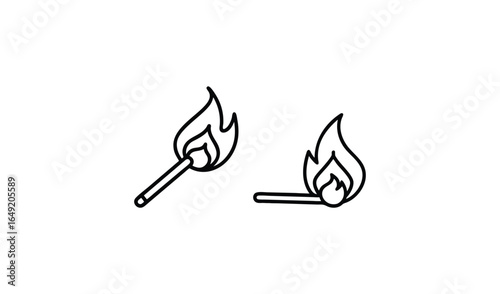 Simple line drawing of two burning matches on a white background