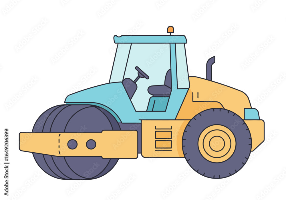 Naklejka premium Cartoon Road Roller Illustration with Blue and Yellow Design Elements.