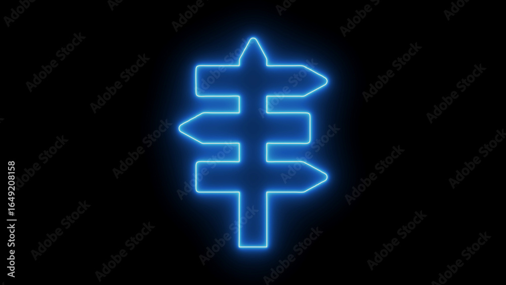 Obraz premium Blue Neon Signpost with Three Arrow Signs on Black Background