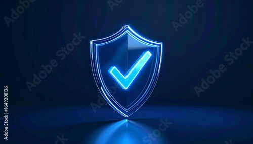 Hologram style security authentication check symbol floating in background