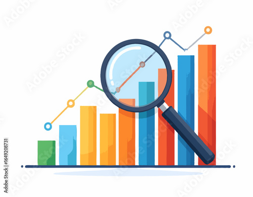 Minimalist Analytics Icon – Bar Chart with Magnifying Glass Vector