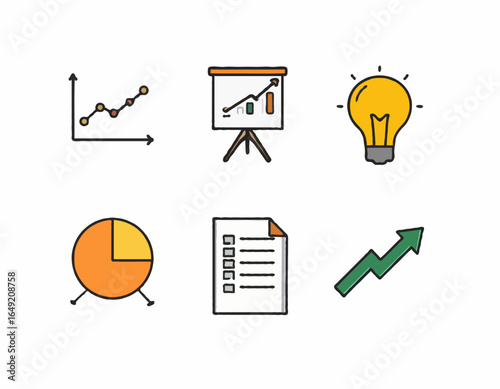 Business Infographic Icon Set – Flat Minimal Line Vector Collection