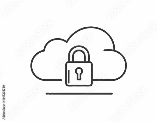 Cloud Security Icon – Flat Minimalist Lock and Cloud Vector