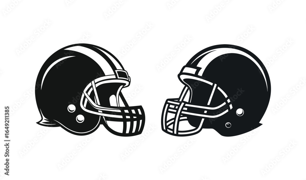 Naklejka premium Two black american football helmets facing each other