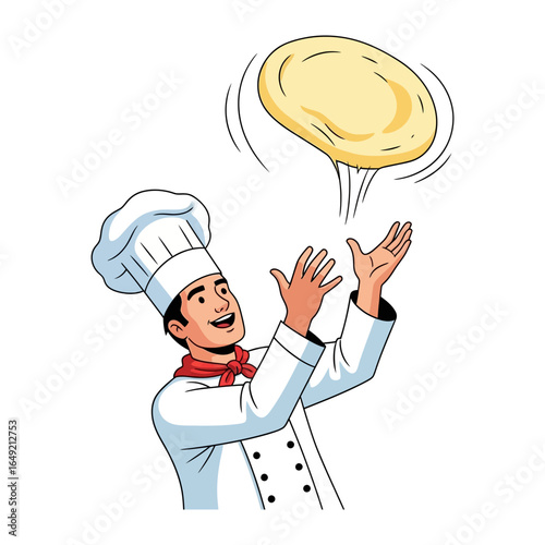 Pizza Maestro: An animated chef flips pizza dough with skill and delight. Capturing culinary mastery and the art of Italian cuisine