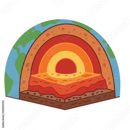 Explore Earth's fascinating layered structure, from crust to core, in this vibrant scientific cutaway.