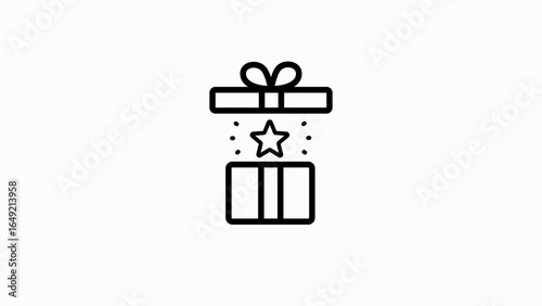 Open gift box with star icon on white background present