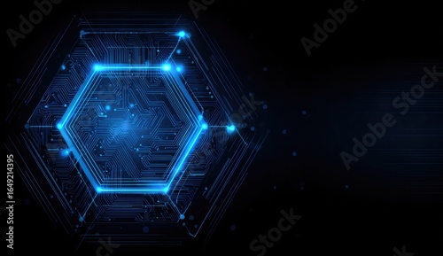 Hexagonal circuit board, glowing blue lines