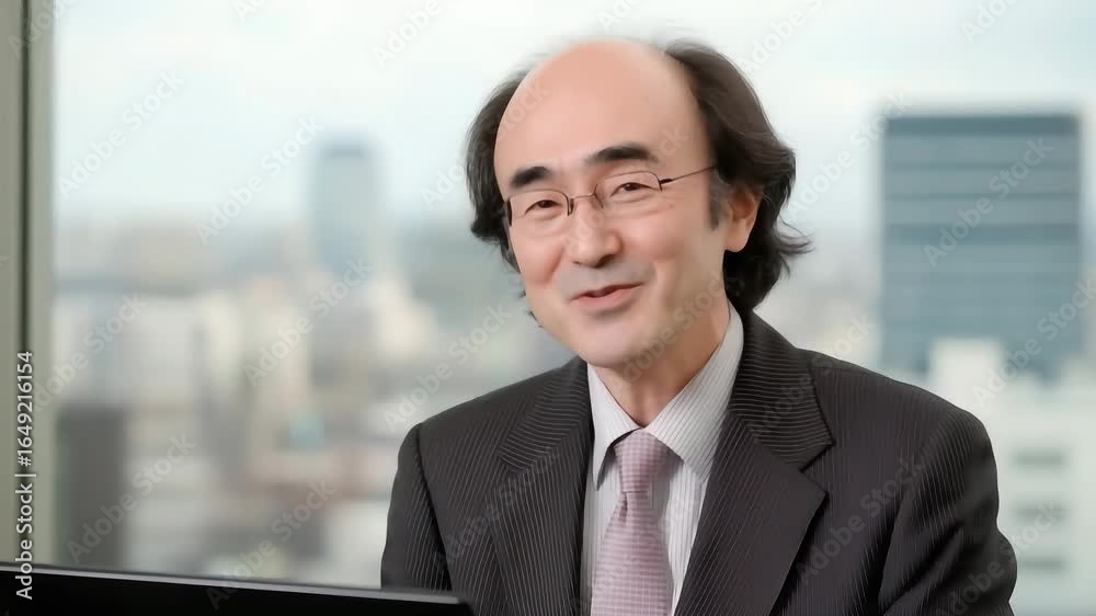 Middle-aged businessman in suit smiling indoors professional corporate portrait video 4k Middle-aged businessman in suit smiling indoors professional corporate portrait video 4k
