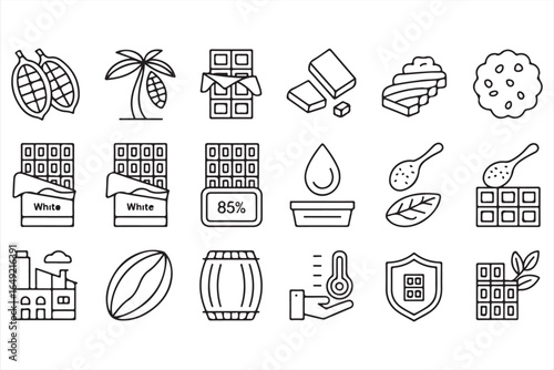 Linear Chocolate Product and Process Icons for Food Industry