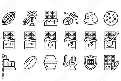 Cocoa and Chocolate Industry Icons – Factory, Beans, Temperature