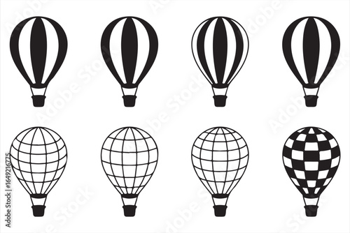 Hot Air Balloon Vector Icons – Minimalist Line Art for Travel and Adventure