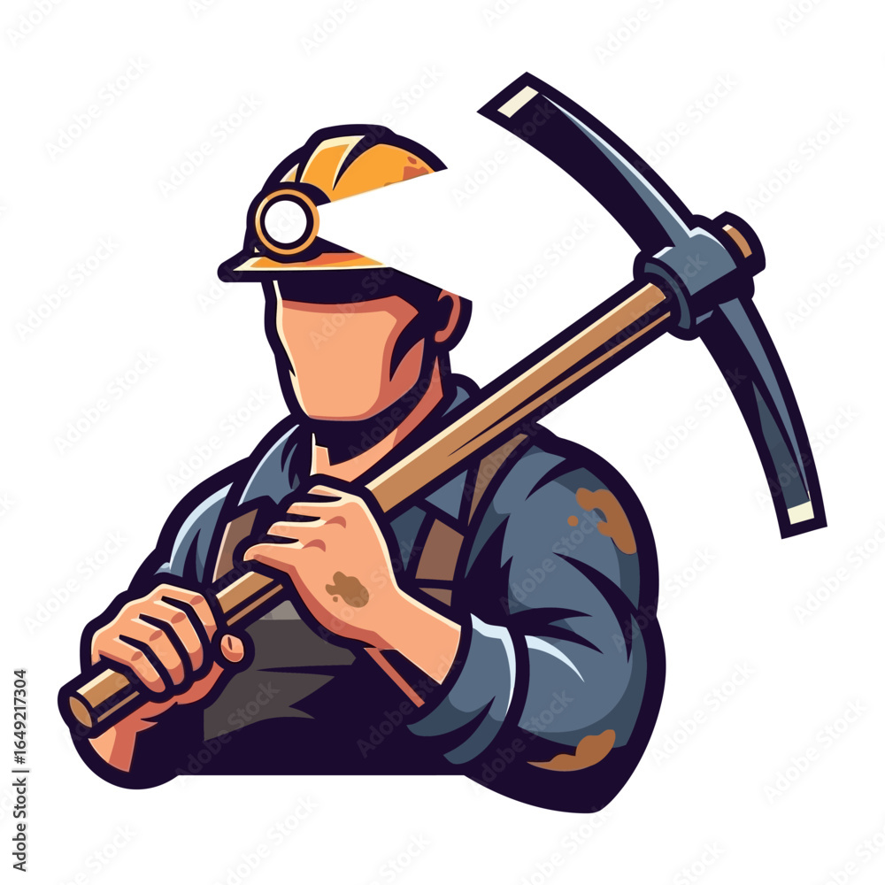 Obraz premium The Mining Hero: A resolute miner stands proudly with his pickaxe, wearing a protective helmet, embodies the essence of labor, dedication, and unwavering commitment within the underground.
