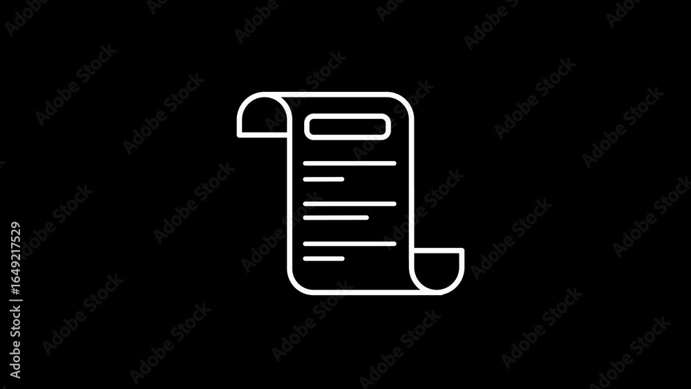 White line art of a bill on black background receipt White line art of a bill on black background receipt