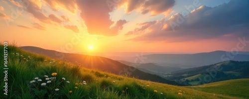 Serene landscape at sunrise, perfect for prayer or meditation; peaceful sky, gentle hills, inspiring nature scene Ideal for religious or spiritual themes , clouds, spiritual