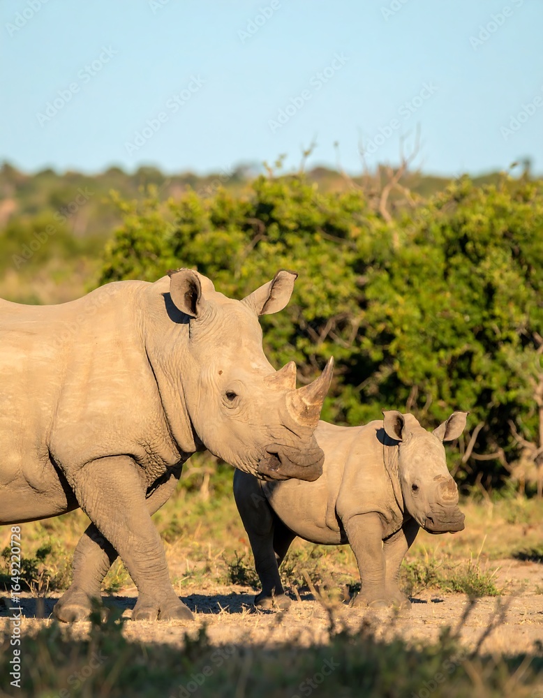 Fototapeta premium Two rhinos in savanna