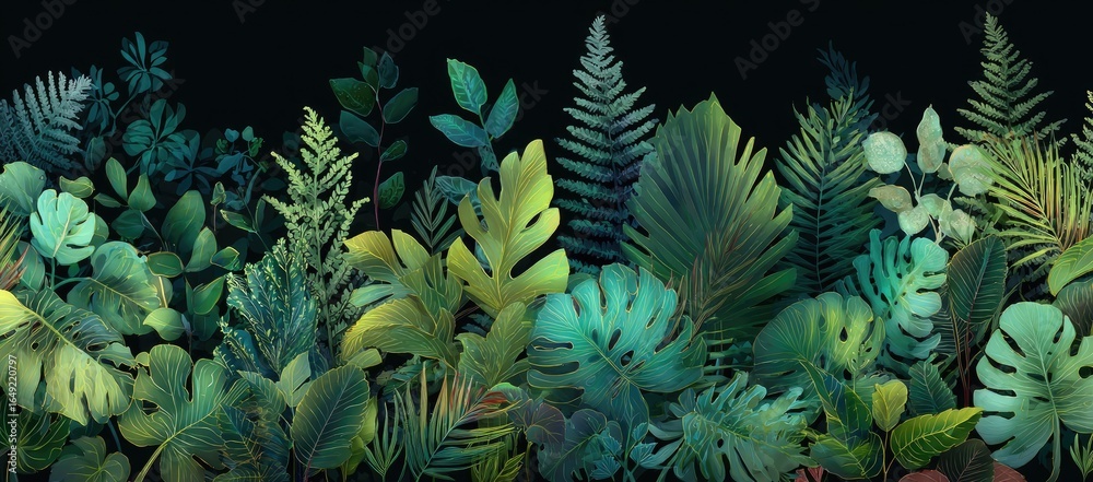 Fototapeta premium Lush tropical foliage border