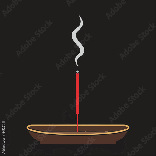 Illustration of a single incense stick with fragrant smoke
