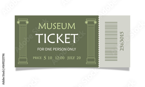 Museum ticket on white background.