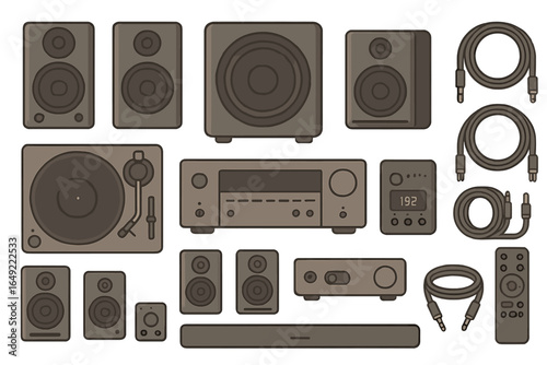 High quality audio equipment arranged in a neat layout for optimal sound experience in a home entertainment setup