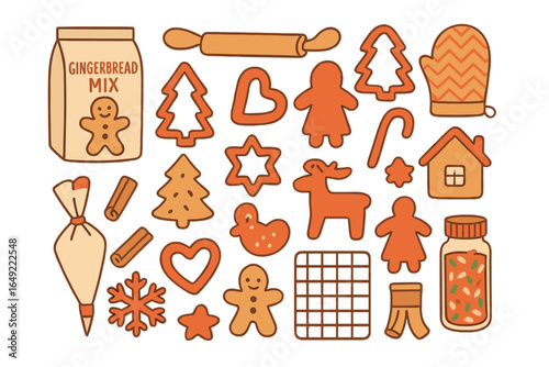 Gingerbread baking supplies and festive shapes for holiday treats at a cozy kitchen setting during winter season