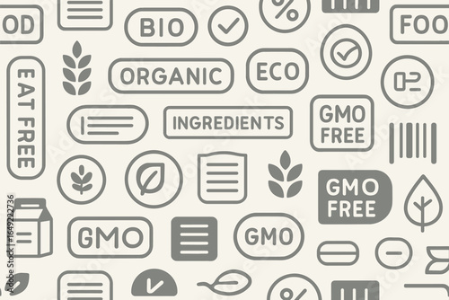 Labels showcasing organic, eco-friendly, and GMO-free products displayed in a multitude of shapes and designs