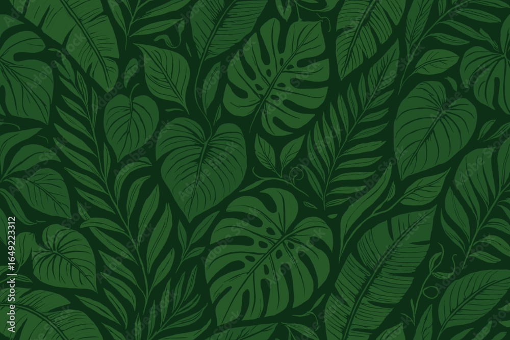 custom made wallpaper toronto digitalGreen foliage design featuring various leaves and plants created on a dark background for natural aesthetic inspiration