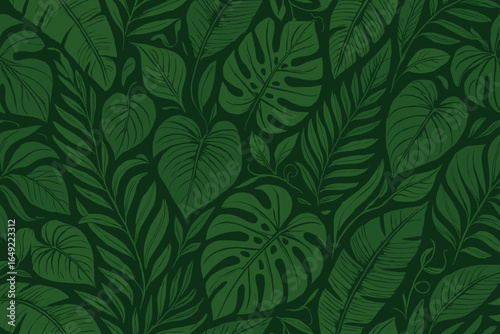 Wallpaper Mural Green foliage design featuring various leaves and plants created on a dark background for natural aesthetic inspiration Torontodigital.ca