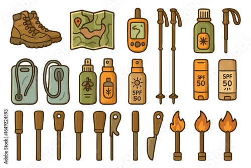 Essential hiking gear and tools for outdoor adventures in nature trails and mountainous terrains