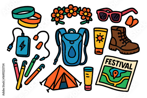 Colorful festival essentials for outdoor adventure during summer gatherings in the park