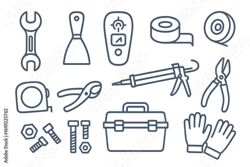 Collection of essential tools and supplies for home improvement projects and repairs